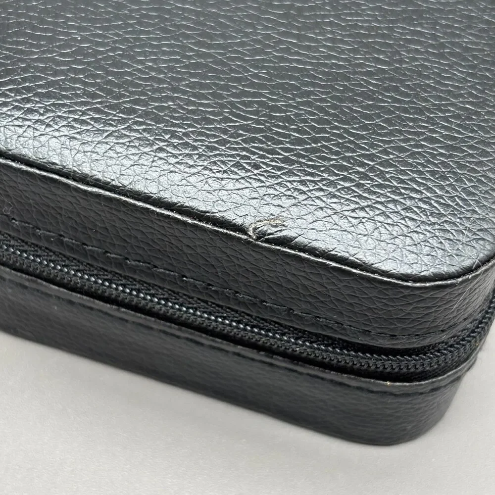 Black Faux Leather Travel Jewelry Case Organizer Ring Earring Zipper Box